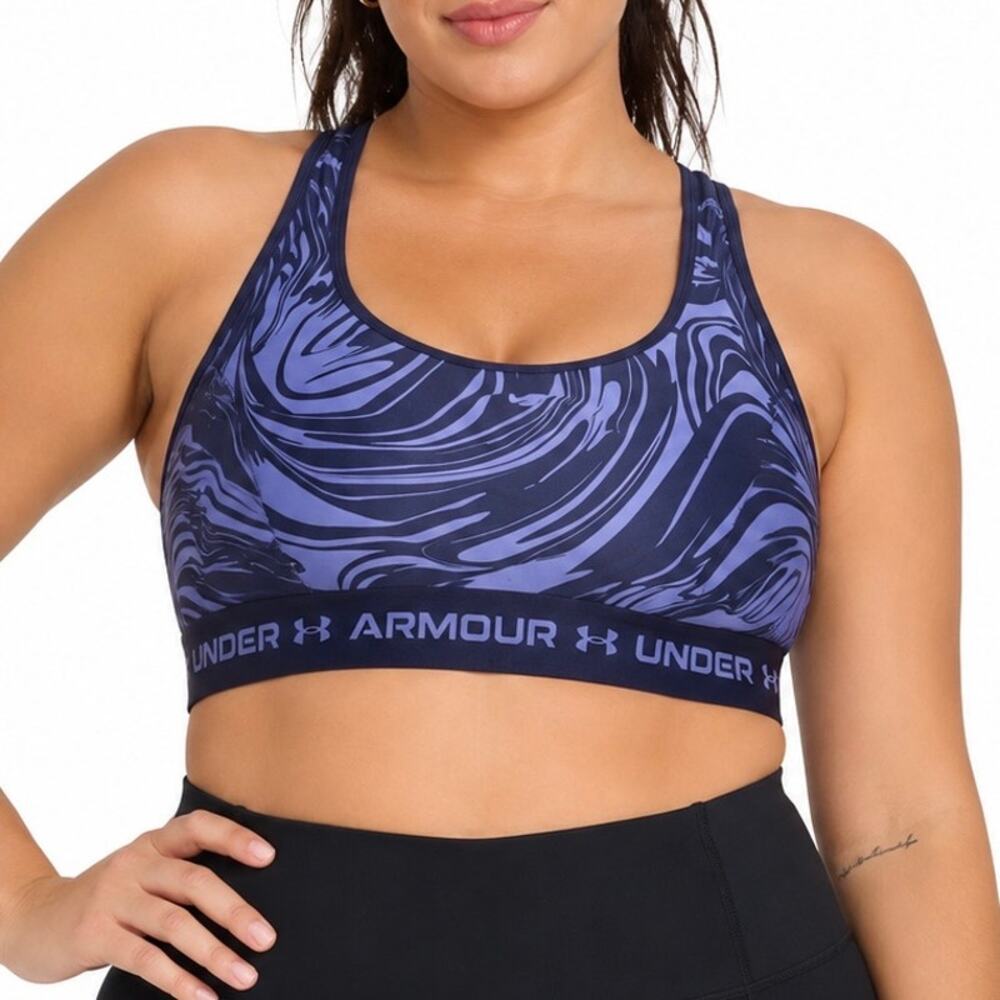 NWT Under Armour Crossback Mid Sports Bra 1X Purple Navy Print Medium Support